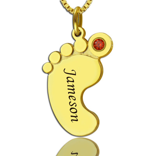 Personalised Gold Baby Feet Necklace with Birthstone Name