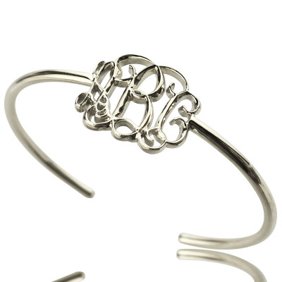 Celebrity Monogrammed Initial Bangle Bracelet Sterling Silver - By The Name Necklace;