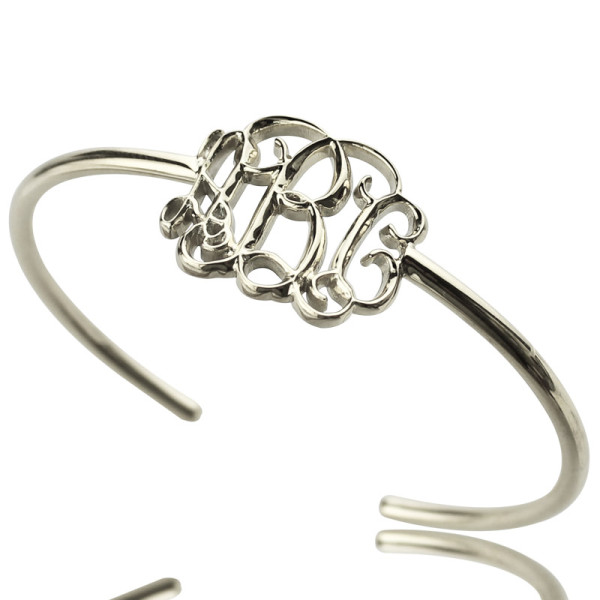Monogram Bangle Bracelet Personalised with Initials - Sterling Silver
