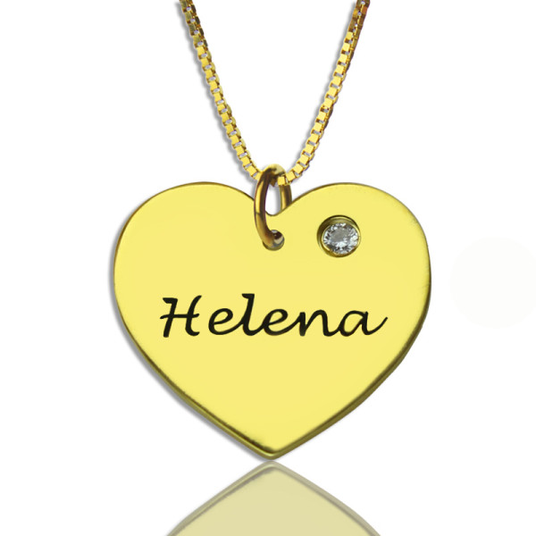 Personalised Heart Name Necklace with Birthstone in 18ct Gold Plating