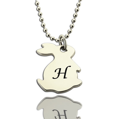 Sterling Silver Personalised Rabbit Initial Charm Necklace