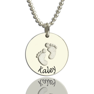 Memory Baby Footprints Name Necklace Sterling Silver - By The Name Necklace;