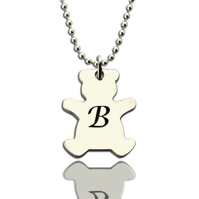 Personalised Teddy Bear Initial Necklace Sterling Silver - By The Name Necklace;