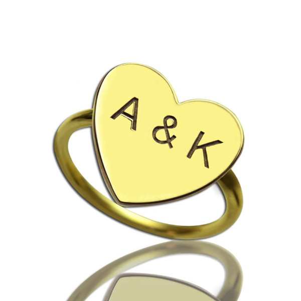 Engraved Sweetheart Ring with Double Initials 18ct Gold Plated With My Engraved