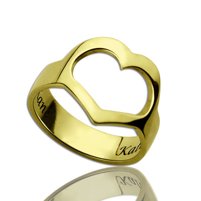 Custom Heart Couple's Promise Ring With Name Gold Plated Silver - By The Name Necklace;