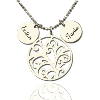Personalised Silver Family Tree Necklace with Custom Name Engraved Charm