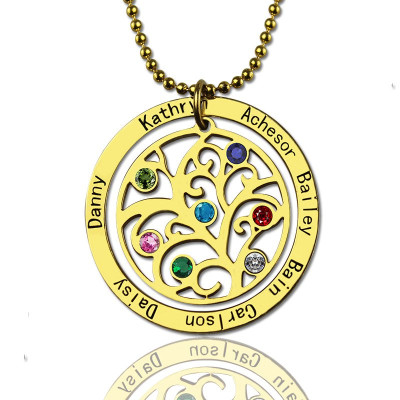 Family Tree Birthstone Necklace In 18ct Gold Plated  - By The Name Necklace;