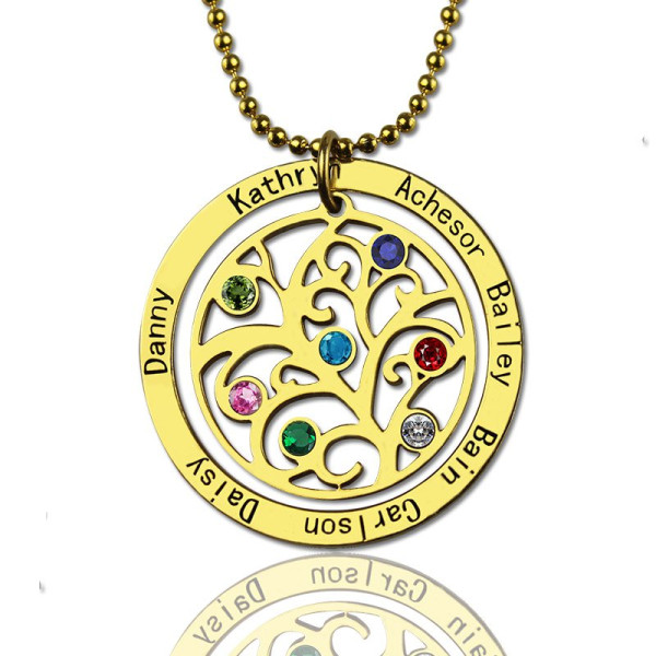 18ct Gold Plated Personalised Family Tree Birthstone Necklace