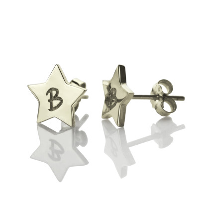 Personalised Silver Star Stud Earrings With Initials
