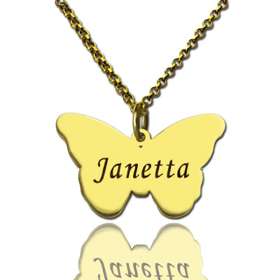 Custom Charming Butterfly Pendant Emgraved Name 18ct Gold Plated - By The Name Necklace;