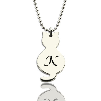 Personalised Tiny Cat Initial Pendant Necklace Silver - By The Name Necklace;