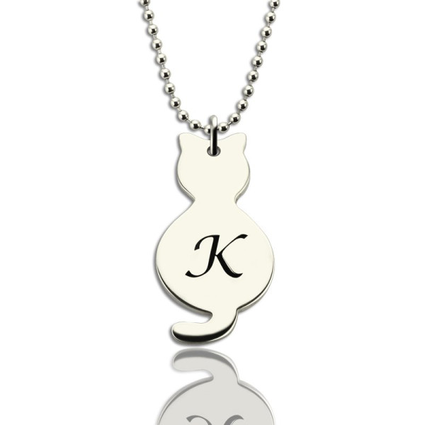 Custom Silver Cat Initial Pendant Necklace - Personalize Yours