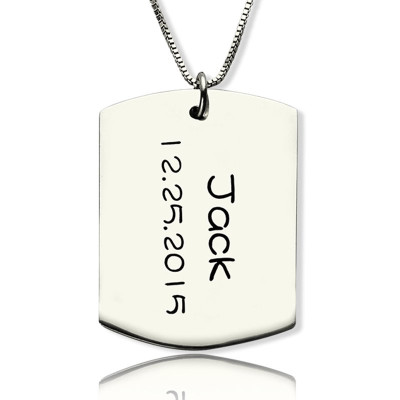 Personalised ID Dog Tag Bar Pendant with Name and Birth Date Silver - By The Name Necklace;