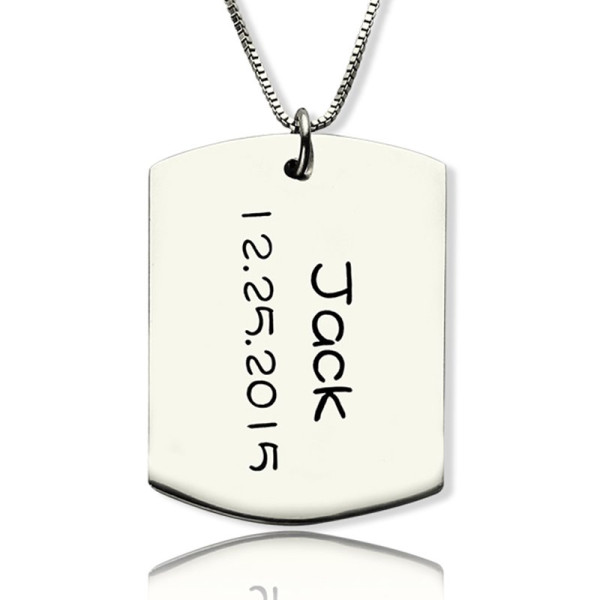 Engrave Your Pet's Name and Date of Birth on Custom Textured Silver Dog Tag Pendant