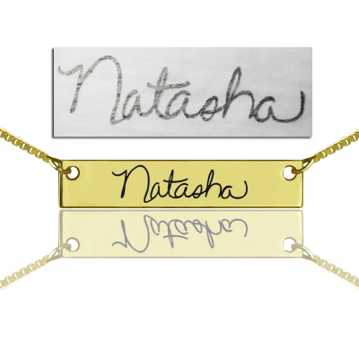 Custom Necklace Signature Bar Necklace Handwritring 18ct Gold Plated - By The Name Necklace;