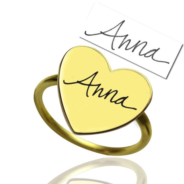 Gold Heart Signet Ring Personalised With Your Signature