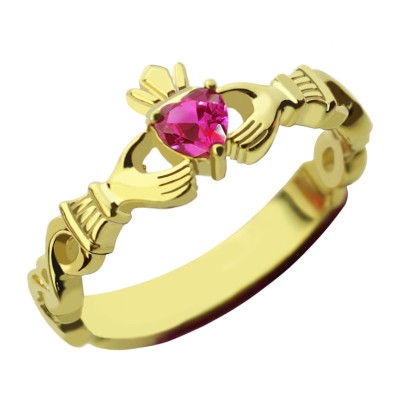 Ladies Modern Claddagh Rings With Birthstone  Name Gold Plated  - By The Name Necklace;