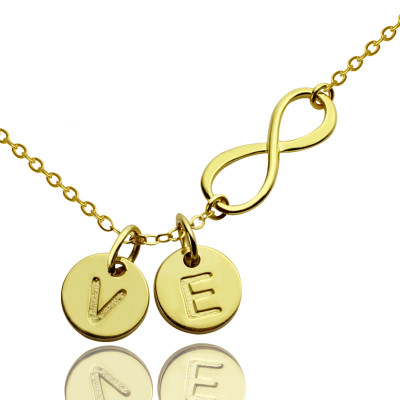 Infinity Necklace With Disc Initial Charm 18ct Gold Plated - By The Name Necklace;