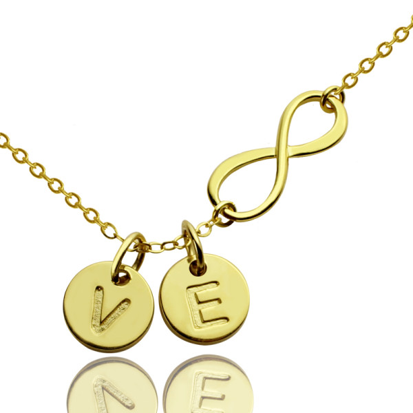 18ct Gold Plated Infinity Necklace with Initial Disc Charm