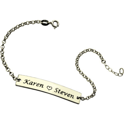 Engraved Name Bar Bracelet For Her Sterling Silver With My Engraved