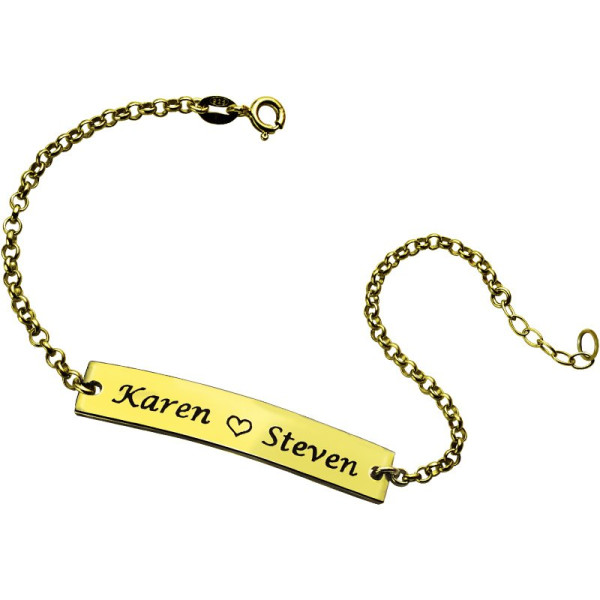 Personalised Couple Name Engraved 18K Gold Plated Bar Bracelet