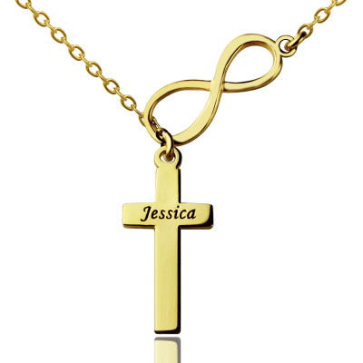 Infinity Symbol Cross Name Necklace 18ct Gold Plated - By The Name Necklace;