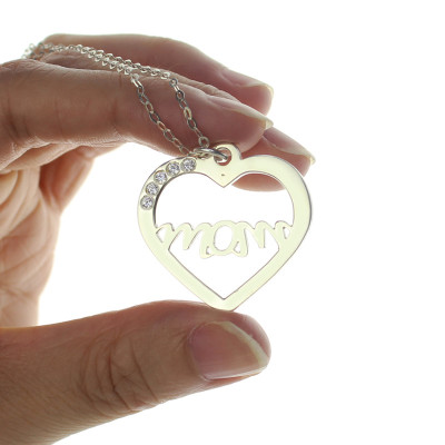 Sterling Silver Heart Necklace with Genuine Birthstone for Mom