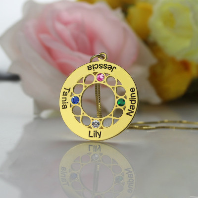 18ct Gold Plated Infinity Birthstone Personalised Family Names Necklace