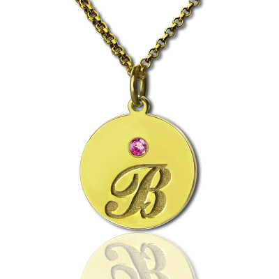 Personalised Initial Birthstone Necklace, 18ct Gold Plated, with Engraving