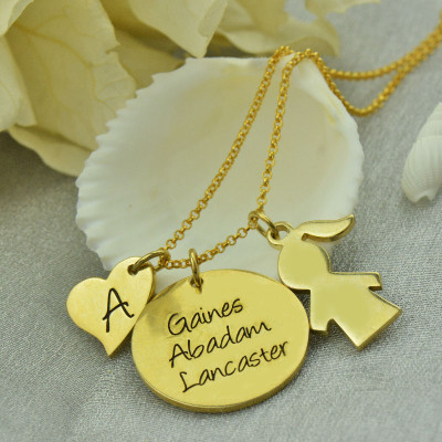Personalised Family Name Necklace with Kids Charms, 18ct Gold Plated