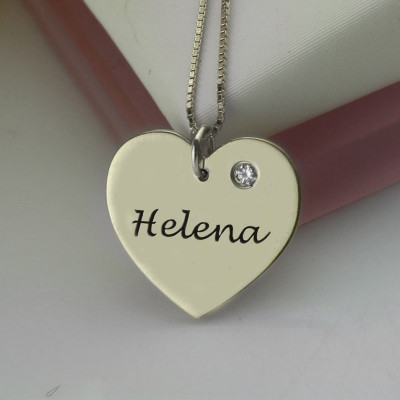 Sterling Silver Personalised Heart Necklace with Birthstone