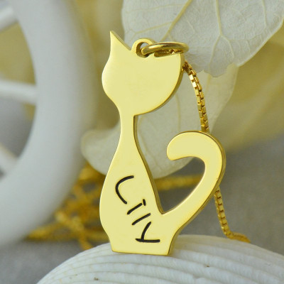 18k Gold Plated Personalised Cat Name Pendant Necklace