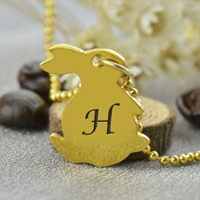 18ct Gold Plated Tiny Rabbit Initial Charm Necklace