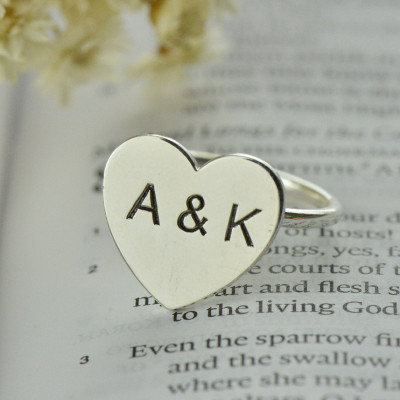 Customisable Sterling Silver Engraved Sweetheart Ring with 2 Initials