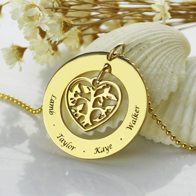 18ct Gold Plated Circle Family Tree Pendant Necklace