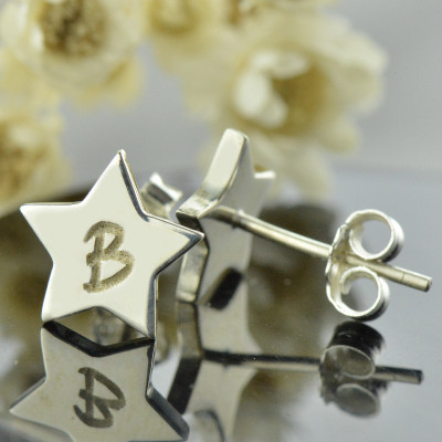 Personalised Silver Star Stud Earrings With Initials