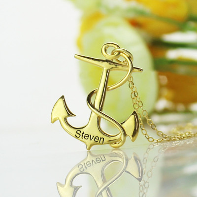 Personalised Name Anchor Pendant Necklace - 18K Gold Plated Sterling Silver