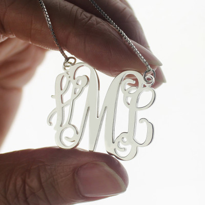 Custom Engraved Monogram Necklace in Sterling Silver