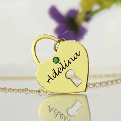Personalised Gold Plated Love Heart Lock Necklace Engraved with Your Name