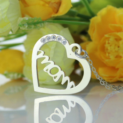 Sterling Silver Heart Necklace with Genuine Birthstone for Mom
