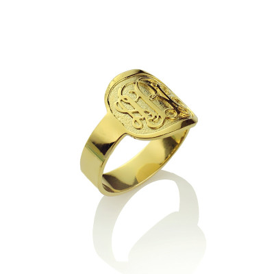 18ct Gold Plated Monogram Ring with Engraved Design - Personalised Gift