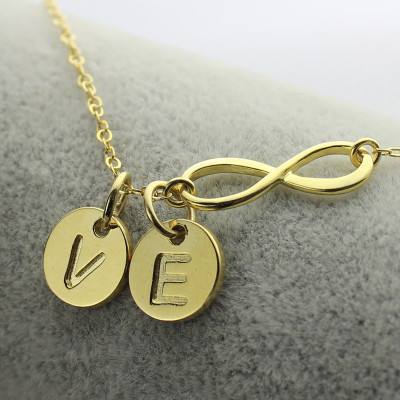 18ct Gold Plated Infinity Necklace with Initial Disc Charm