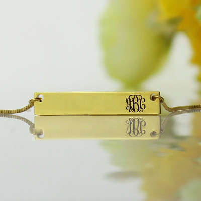 Personalised 18K Gold Initial Monogram Bar Necklace