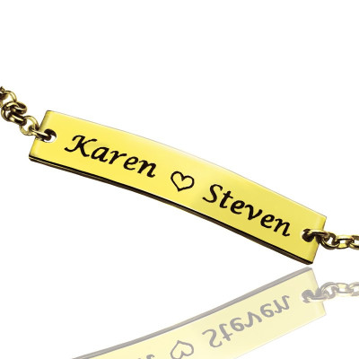 Personalised Couple Name Engraved 18K Gold Plated Bar Bracelet