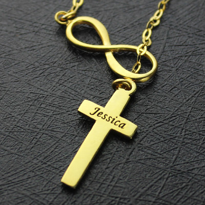 18ct Gold Plated Infinity Symbol Cross Name Necklace