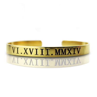 Custom Engraved Roman Numeral 18K Gold Plated Bracelet
