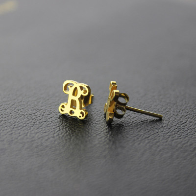 18ct Gold Plated Monogram Stud Earrings