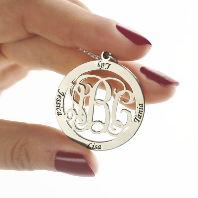 Customised Family Initial Monogram Pendant Necklace 925 Sterling Silver