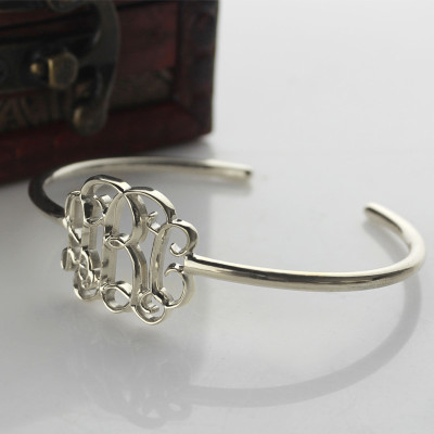 Monogram Bangle Bracelet Personalised with Initials - Sterling Silver