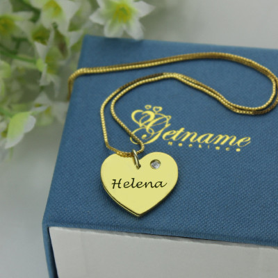 Personalised Heart Name Necklace with Birthstone in 18ct Gold Plating